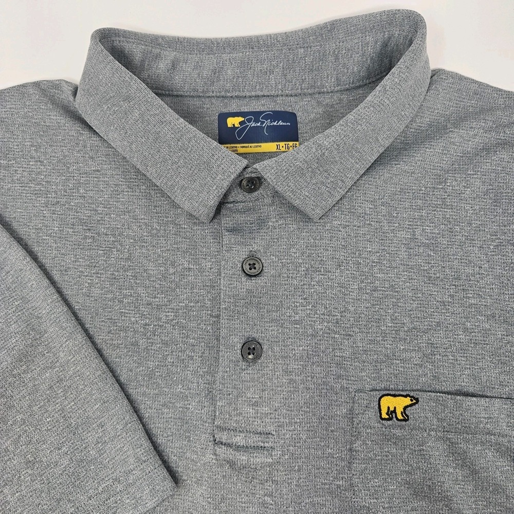 Jack Nicklaus Men's XL Gray Golf Polo Shirt Golden Bear Short Sleeve